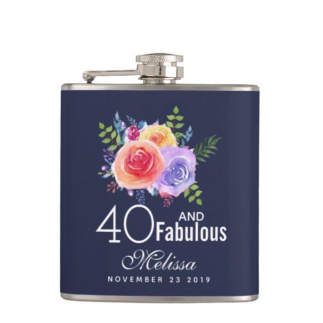 Cantil 40 e Texto fabuloso - Aniversário com Flor de Aqua (Frente)