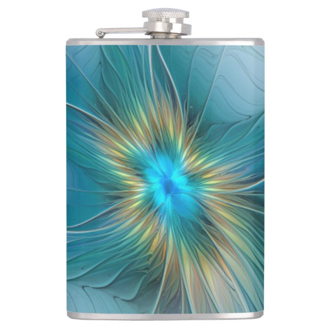 Cantil A pequena Bela Flor Fractal Dourada Azul Moderna (Frente)