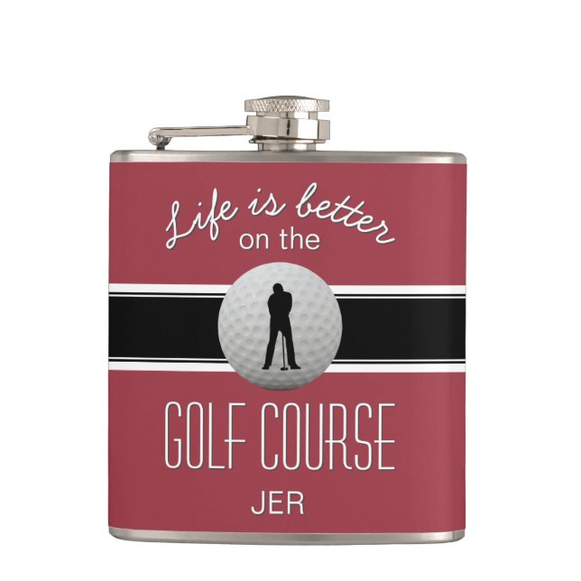 Cantil A Vida é Melhor Cota de Golfe Monograma Vermelho E (Frente)