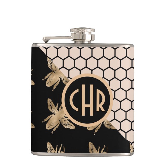 Cantil Abelhas pretas e Douradas e Monograma cor-de-rosa (Frente)