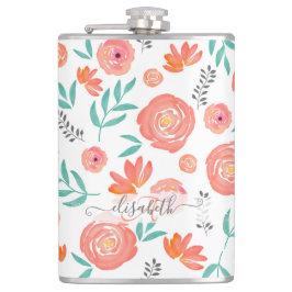 Cantil Adicionar Nome + Padrão Floral Coral Cor de Água R