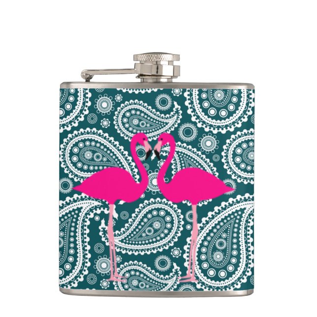 Cantil Adoráveis Flamingos-Paisley Azul Turquesa e Branco (Frente)
