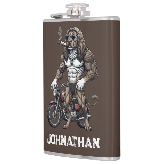 Cantil Afghan Hound Dog, muscular, tattooed, bodybuilder  (Esquerda)