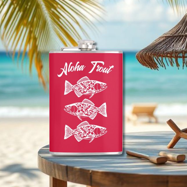 Cantil Aloha Trout-Hawaiian Cherry Red (Aloha Trout Fisherman Trend Hawaiian Fish Beach Summer Flask Cherry Red)