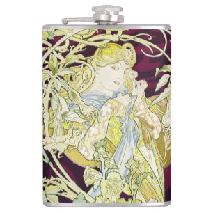 Cantil Alphonse Mucha Mulher com Margarida Art Nouveau Ar