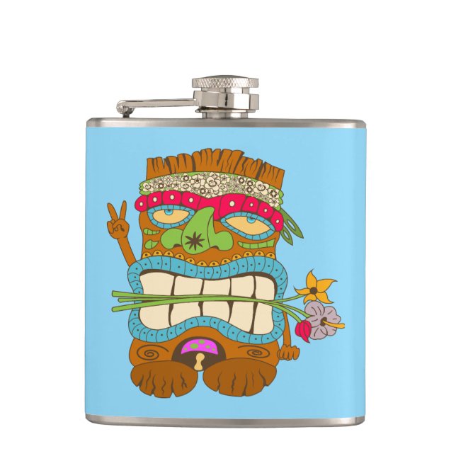 Cantil Amante da Paz Tiki, Hippie Floral, Azul Divertido (Frente)
