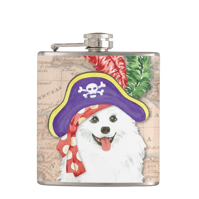 Cantil American Eskimo Dog Pirate Hip Flask (Frente)