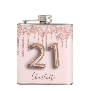 Cantil aniversário de 21 anos rosa dourado blush glitter 