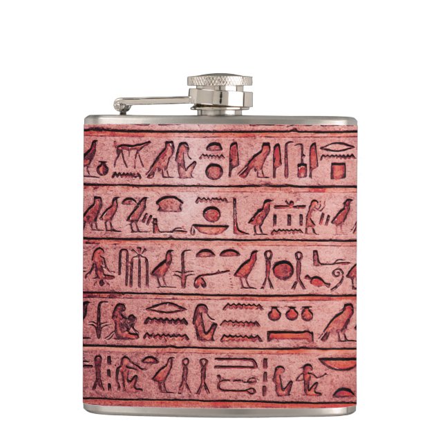Cantil Antigos Hieróglifos Egípcios, Red Hip Flask (Frente)