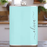 Cantil Aqua Blue Teal Modern Script Girly Monographic Nam<br><div class="desc">Nome do Monograma do Teal Azul Aqua e Frasco do Partido Inicial. Isto faz o doce e perfeito aniversário de 16 anos,  casamento,  chá de panela,  aniversário,  chá de fraldas ou festa de solteira presente para alguém que ama luxo de luxo e estilos quíticos.</div>