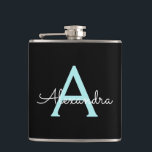 Cantil Aqua Teal Blue Script Girly Monographic Name<br><div class="desc">Aqua Blue Teal e Black Monograma,  adicione o seu próprio nome de Festa. Isto faz o doce e perfeito aniversário de 16 anos,  casamento,  chá de panela,  aniversário,  chá de fraldas ou festa de solteira presente para alguém que ama luxo de luxo e estilos quíticos.</div>