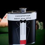 Cantil Arco Negro Tie Tuxedo Melhor Padrinho de casamento<br><div class="desc">Um frasco de smoking preto com uma abertura de vermelho é perfeito para qualquer membro do seu partido. Basta adicionar o nome do seu padrinho e a data do casamento.</div>
