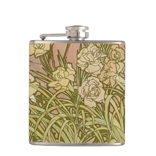 Cantil Art Nouveau Alfonse Mucha Flores de cravo floral