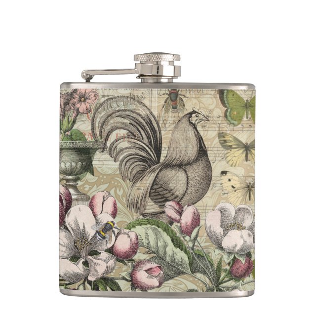Cantil Arte de Colagem de Jardim com Galo Vintage: País F (Frente)