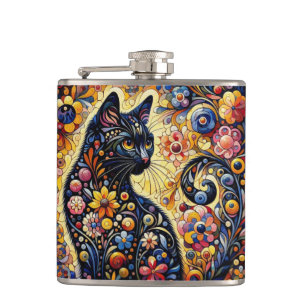 Cantil Arte Floral Abstrato de Gato Negro