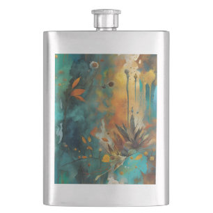 Cantil Autumn Harvest Teal Rust Abstrato Dourado