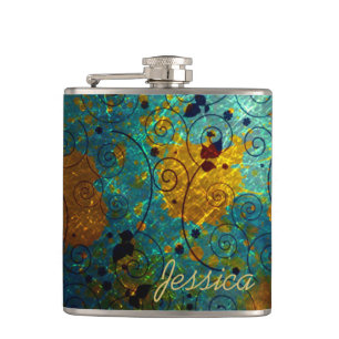 Cantil Azul Elegante e Vinha Abstrata Dourada Personaliza