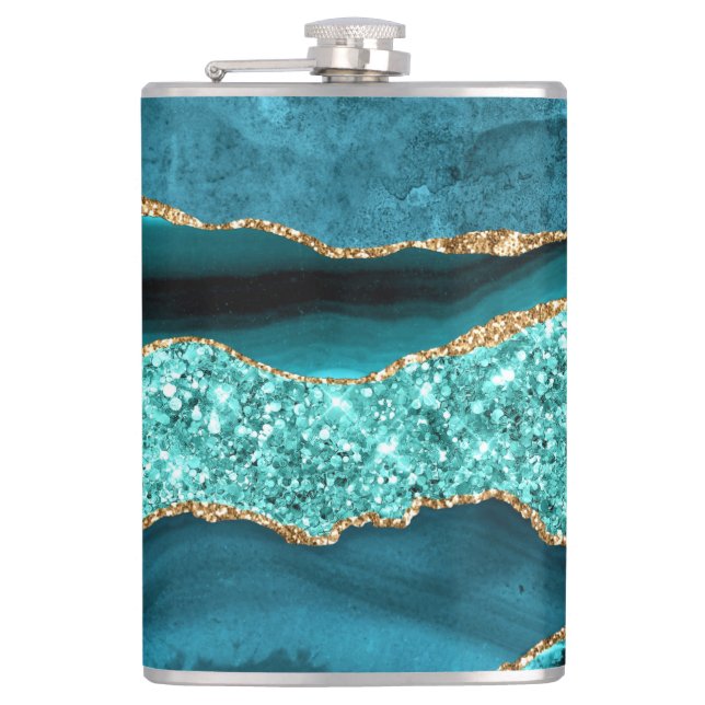 Cantil Azul Teal Marble Marble Aqua Turquoise Flask (Frente)
