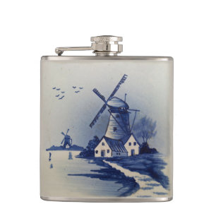 Cantil Azul Vintage Delft Moinho de Vento Branco