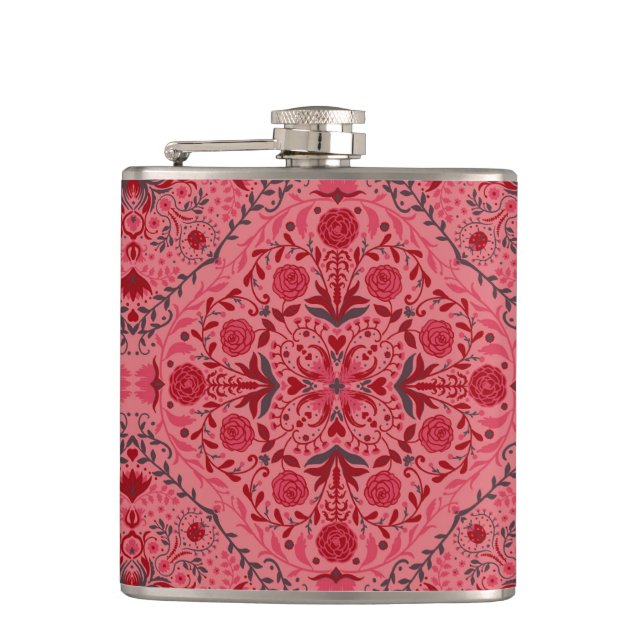 Cantil Azulejos florais em vermelho e melancia rosa (Frente)