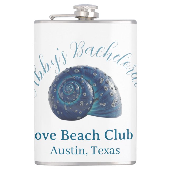 Cantil Bachelorette party beach club blue sea shell name  (Frente)