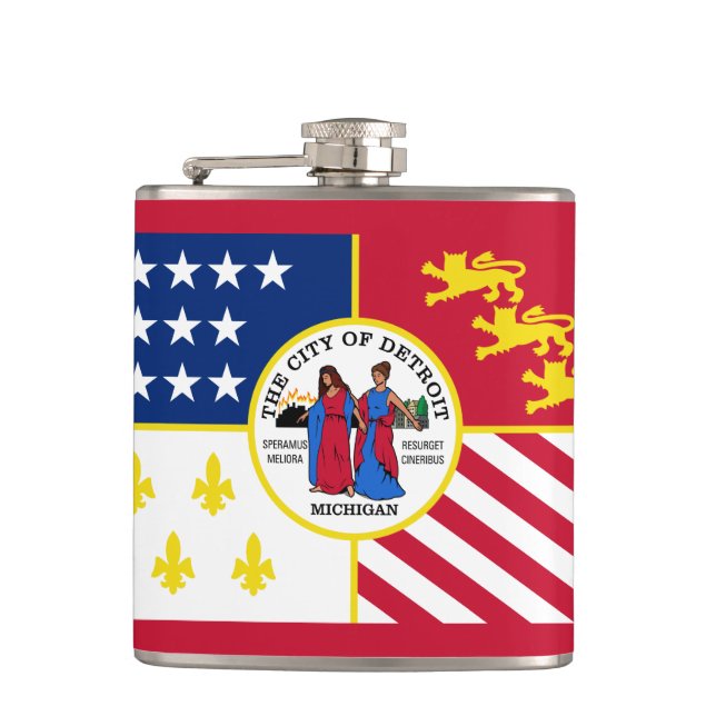 Cantil Bandeira de Detroit, Michigan Hip Flask (Frente)