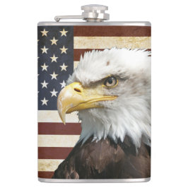 Cantil Bandeira dos E.U. EUA do vintage com a garrafa de