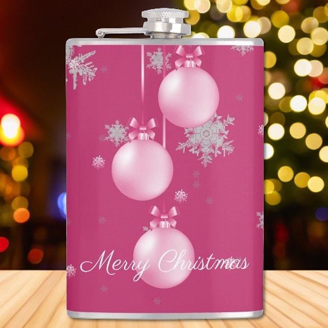 Cantil Bandeja de Férias de Enfeites de natal Rosa (Pink Christmas Ornaments Holiday Flask)
