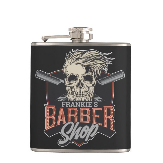 Cantil Barbearia Personalizada Caveira e Navalhas Hipster (Frente)