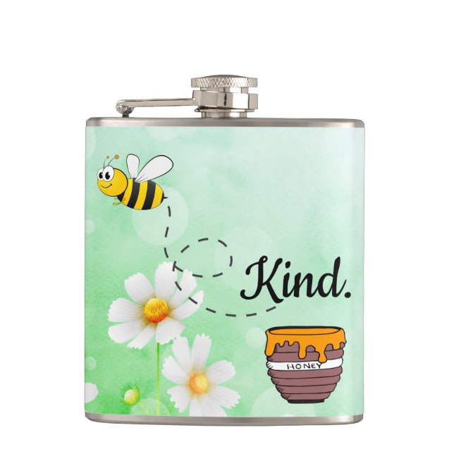 Cantil Bee Kind Texto floral verde de cartoon de insetos (Frente)