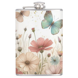 Cantil Boho Wildflower & borboletas Vinil Wrapper Flask