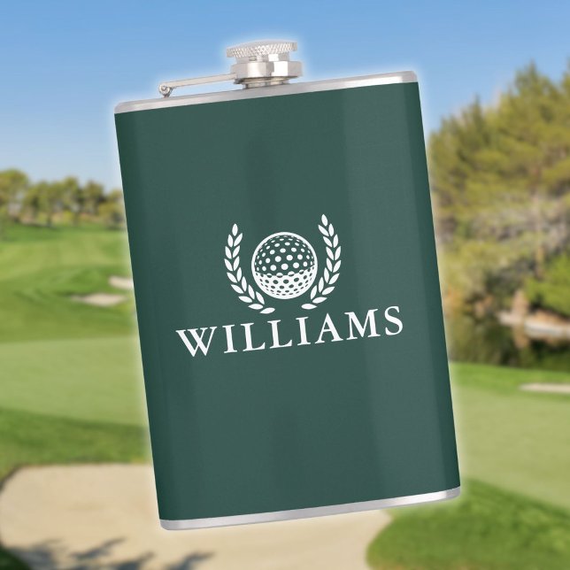 Cantil Bola de Golfe Monograma Nome Personalizado Verde E (Emerald Green Custom Name Monogram Golf Ball Flask)