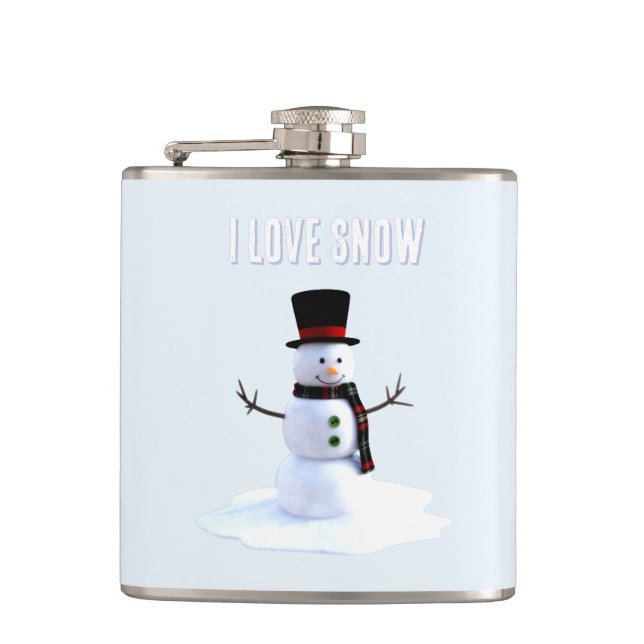 Cantil Boneco de neve com chapéu e cachecol. Eu Amo Neve (Frente)