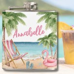 Cantil Bonita Girly Tropical Beach Name<br><div class="desc">Bonita Trendy Girly Tropical Beach Name Flask. Um frasco bonito para suas aventuras de solteira ou só para um evento divertido. Um tema legal de praia aquarela com tons cor-de-rosa e cor-de-rosa, colocando a vibração para uma fuga de praia com a noiva e seus besties. De viagens à Flórida, Califórnia,...</div>