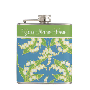 Cantil Bonito Floral Hip Flask: Lírios do Vale do Azul