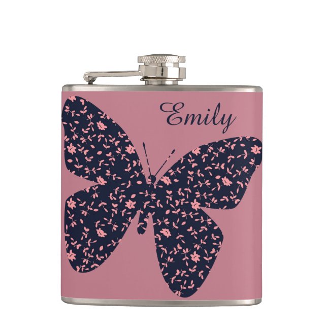 Cantil Borboleta Floral Rosa e Violeta Personalizada (Frente)