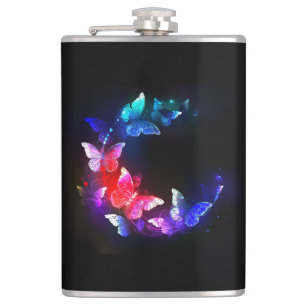 Cantil Borboletas Neon Night brilhantes sobre fundo preto