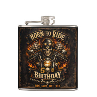 Cantil Born to Ride 50th Birthday Biker Skull Hip Flask