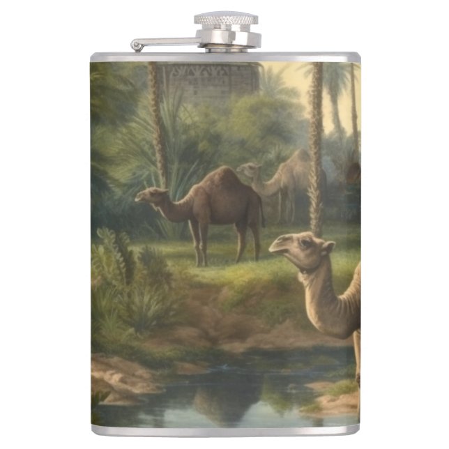 Cantil Botânica: dromedários na selva perto de um rio (Frente)