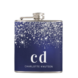 Cantil Brilho azul marinho iniciais monograma prateado