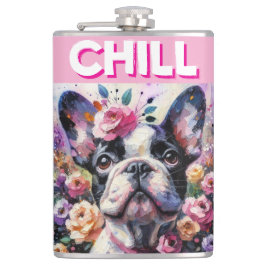 Cantil Buldogue francês com pintura impressionista Rosa