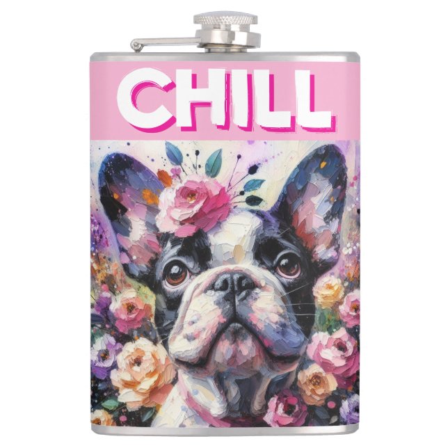 Cantil Buldogue francês com pintura impressionista Rosa (Frente)