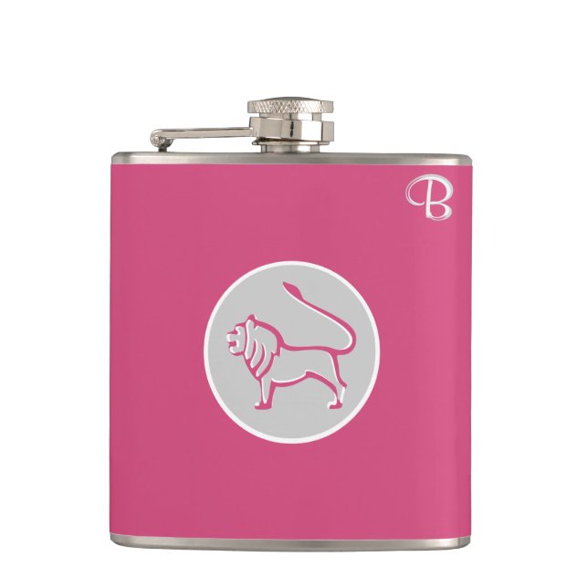 Cantil Cabaret Pink Monogramed Flask - Zodiac - Leo (Frente)