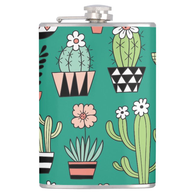 Cantil Cactos Floridos Fundo Verde Vintage (Frente)