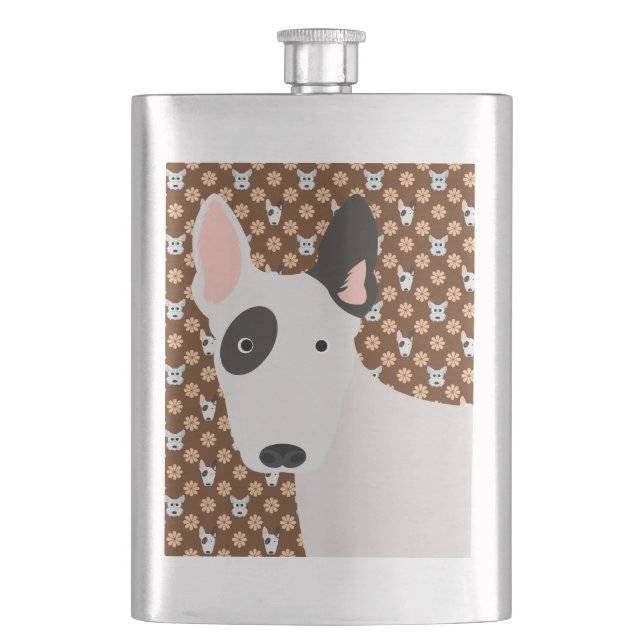 Cantil Cães e Flores Castanho Bull Terrier Flask (Frente)
