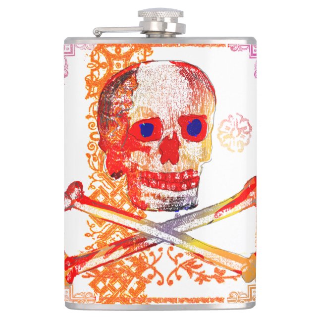 Cantil Calavera Crânio Arte NFT Geek Laranja Branco Olho  (Frente)