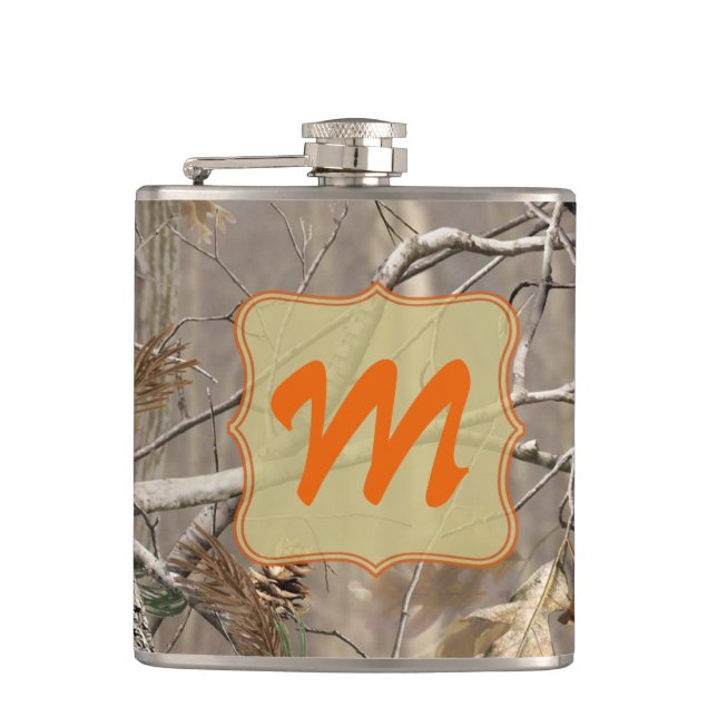 Cantil Camuflagem Camo Caça Rea Monograma Whiskey Flask (Frente)