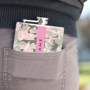 Cantil Camuflagem Rosa e Verde Personalize seu nome