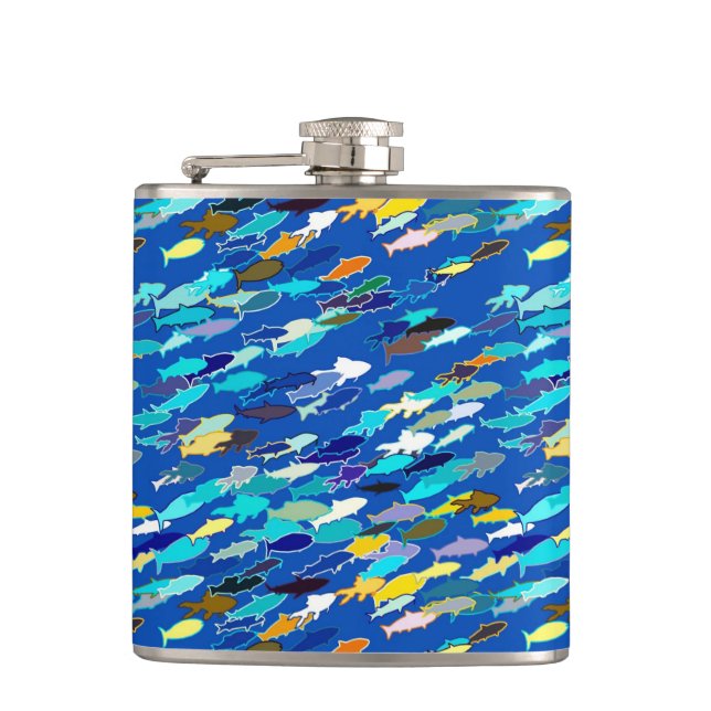 Cantil Cardume de Peixes, Azul Escuro, Branco e Turquesa (Frente)