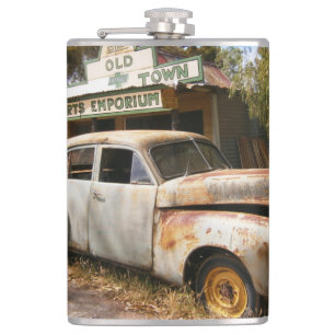 Cantil Carro vintage E Garagem, Frasco Da anca
